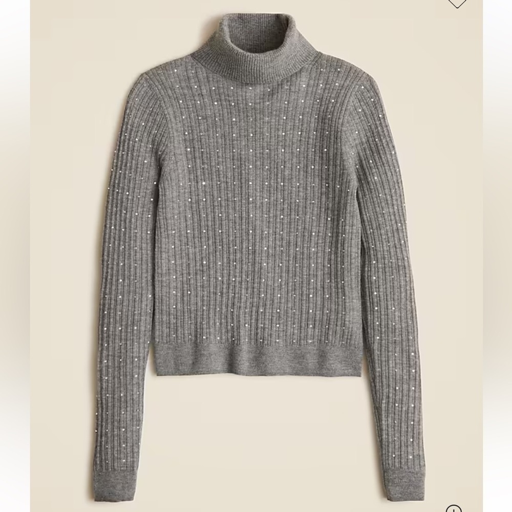 J Crew Featherweight cashmere turtleneck sweater rhinestone Hthr Graphite XS NWT